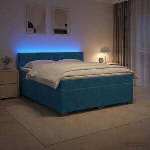 Imagine vidaXL Pat box spring cu saltea și LED albastru 140 x 190 cm Catifea
