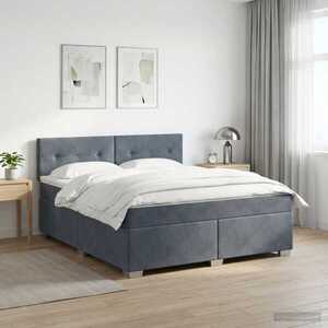 Imagine vidaXL Pat box spring cu saltea și LED Gri închis 140 x 190 cm Catifea