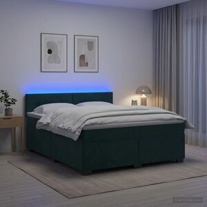 Imagine vidaXL Pat box spring cu saltea și LED Verde închis 140 x 190 cm