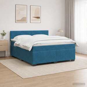 Imagine vidaXL Pat box spring cu saltea și LED albastru 140 x 190 cm Catifea