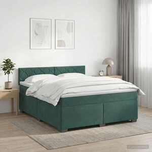 Imagine vidaXL Pat box spring cu saltea și LED Verde închis 140 x 190 cm