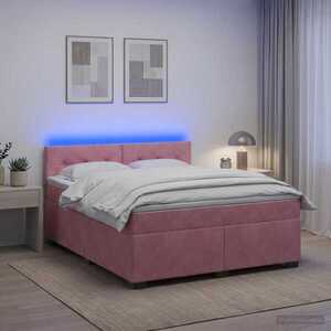 Imagine vidaXL Pat box spring cu saltea și LED Roz 140 x 200 cm Catifea
