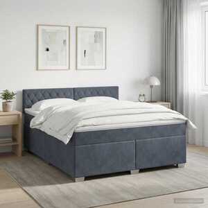 Imagine vidaXL Pat box spring cu saltea și LED Gri închis 160 x 200 cm Catifea