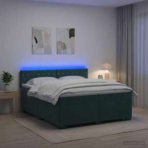 Imagine vidaXL Pat box spring cu saltea și LED Verde închis 200 x 200 cm
