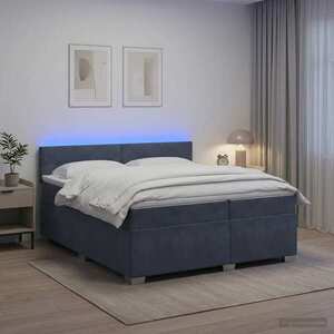 Imagine vidaXL Pat box spring cu saltea și LED Gri închis 200 x 200 cm Catifea