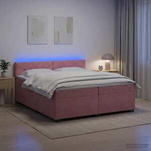 Imagine vidaXL Pat box spring cu saltea și LED Roz 200 x 200 cm Catifea