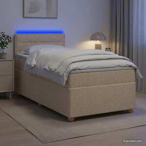 Imagine vidaXL Pat boxspring cu saltea cu benzi LED Crem 80 x 200 cm Țesătură