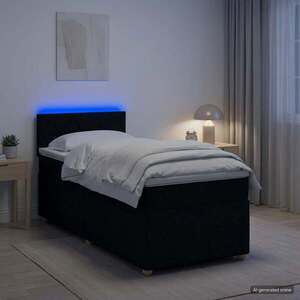 Imagine vidaXL Pat boxspring cu saltea cu benzi LED Negru 80 x 200 cm Țesătură