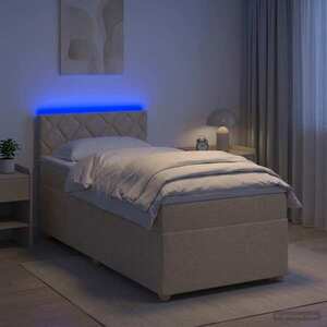 Imagine vidaXL Pat boxspring cu saltea cu benzi LED Crem 80 x 200 cm Țesătură