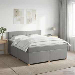 Imagine vidaXL Pat boxspring cu saltea Gri deschis 140 x 190 cm Țesătură