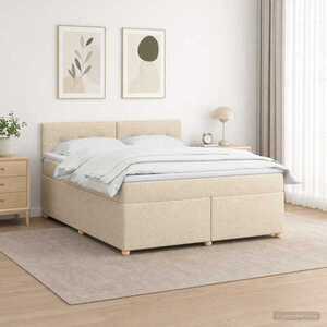 Imagine vidaXL Pat boxspring cu saltea cu benzi LED Crem 140 x 190 cm Țesătură