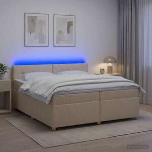 Imagine vidaXL Pat boxspring cu saltea cu benzi LED Crem 200 x 200 cm Țesătură