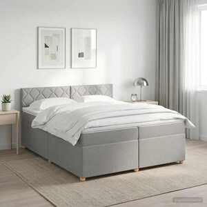 Imagine vidaXL Pat boxspring cu saltea Gri deschis 200 x 200 cm Țesătură