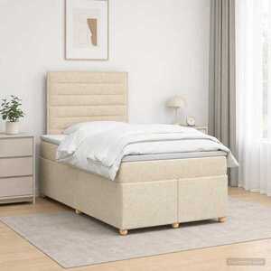 Imagine vidaXL Pat boxspring cu saltea cu benzi LED Crem 120 x 190 cm Țesătură