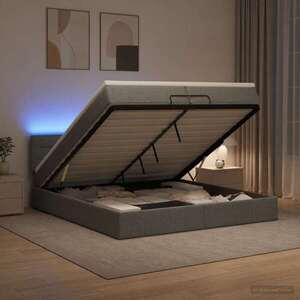 Imagine vidaXL Pat Ottoman cu Saltea și LED Gri închis 200 x 200 cm Țesătură
