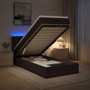 Imagine vidaXL Pat Ottoman cu Saltea și LED Maro închis 80 x 200 cm Țesătură