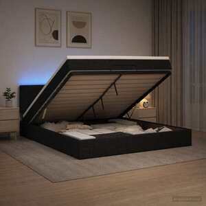 Imagine vidaXL Pat Ottoman cu Saltea și LED Negru 160 x 200 cm Țesătură