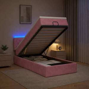 Imagine vidaXL Pat Ottoman cu Saltea și LED Roz 80 x 200 cm Catifea