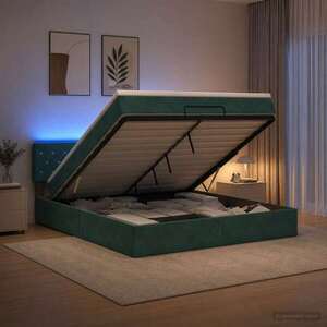 Imagine vidaXL Pat Ottoman cu Saltea și LED Verde închis 140 x 190 cm Catifea