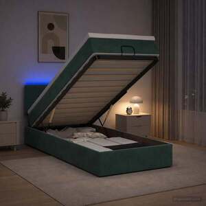 Imagine vidaXL Pat Ottoman cu Saltea și LED Verde închis 90 x 190 cm Catifea