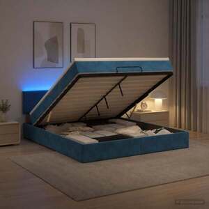 Imagine vidaXL Pat Ottoman cu Saltea și LED Albastru închis 140 x 190 cm
