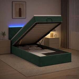 Imagine vidaXL Pat Ottoman cu Saltea și LED Verde închis 90 x 190 cm Catifea