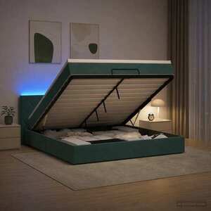 Imagine vidaXL Pat Ottoman cu Saltea și LED Verde închis 140 x 190 cm Catifea