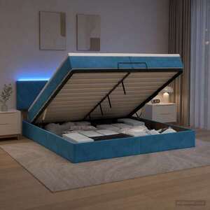 Imagine vidaXL Pat Ottoman cu Saltea și LED Albastru închis 200 x 200 cm