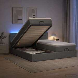 Imagine vidaXL Pat Ottoman cu Saltea și LED Gri închis 160 x 200 cm Țesătură