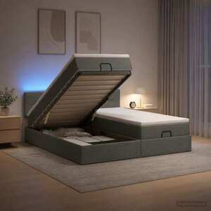 Imagine vidaXL Pat Ottoman cu Saltea și LED Gri închis 160 x 200 cm Țesătură