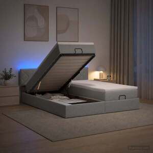 Imagine vidaXL Pat Ottoman cu Saltea și LED Gri deschis 200 x 200 cm Țesătură