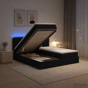 Imagine vidaXL Pat Ottoman cu Saltea și LED Negru 200 x 200 cm Țesătură