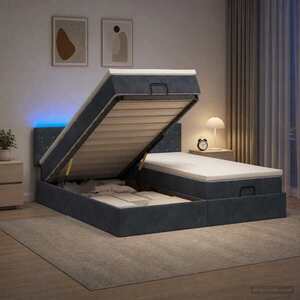 Imagine vidaXL Pat Ottoman cu Saltea și LED Gri închis 160 x 200 cm Catifea