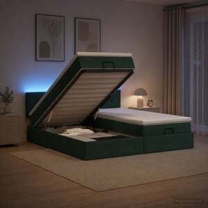 Imagine vidaXL Pat Ottoman cu Saltea și LED Verde închis 160 x 200 cm Catifea