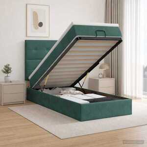 Imagine vidaXL Pat ottoman cu saltea Verde închis 80 x 200 cm Catifea