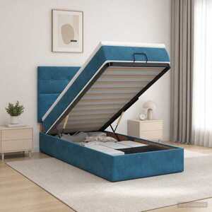 Imagine vidaXL Pat ottoman cu saltea Albastru închis 80 x 200 cm Catifea
