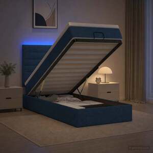 Imagine vidaXL Pat Ottoman cu Saltea și LED albastru 90 x 190 cm Țesătură