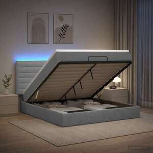 Imagine vidaXL Pat Ottoman cu Saltea și LED Gri deschis 140 x 190 cm Țesătură