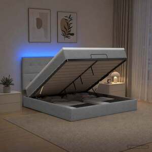 Imagine vidaXL Pat Ottoman cu Saltea și LED Gri deschis 140 x 190 cm Țesătură