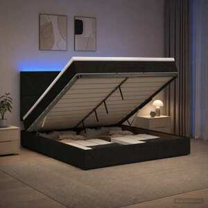 Imagine vidaXL Pat Ottoman cu Saltea și LED Negru 160 x 200 cm Țesătură