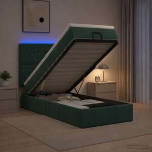 Imagine vidaXL Pat Ottoman cu Saltea și LED Verde închis 100 x 200 cm Catifea