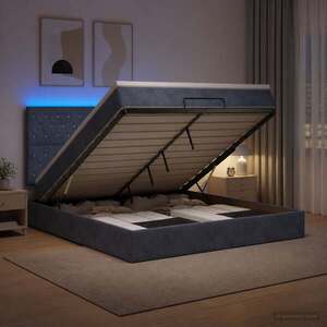 Imagine vidaXL Pat Ottoman cu Saltea și LED Gri închis 160 x 200 cm Catifea