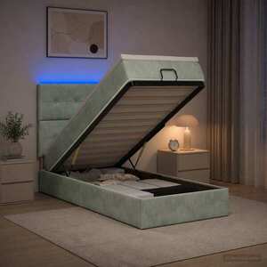 Imagine vidaXL Pat Ottoman cu Saltea și LED Gri deschis 80 x 200 cm Catifea