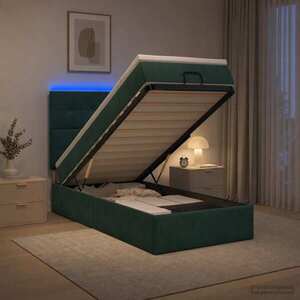 Imagine vidaXL Pat Ottoman cu Saltea și LED Verde închis 80 x 200 cm Catifea