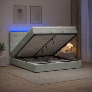 Imagine vidaXL Pat Ottoman cu Saltea și LED Gri deschis 140 x 190 cm Catifea
