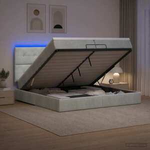 Imagine vidaXL Pat Ottoman cu Saltea și LED Gri deschis 200 x 200 cm Catifea