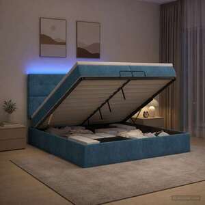 Imagine vidaXL Pat Ottoman cu Saltea și LED Albastru închis 200 x 200 cm