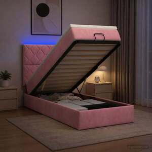 Imagine vidaXL Pat Ottoman cu Saltea și LED Roz 90 x 200 cm Catifea