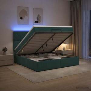 Imagine vidaXL Pat Ottoman cu Saltea și LED Verde închis 140 x 190 cm Catifea