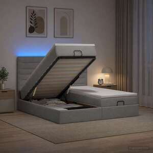 Imagine vidaXL Pat Ottoman cu Saltea și LED Gri deschis 200 x 200 cm Țesătură
